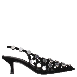 Black Leather Stiletto Heel Sandals