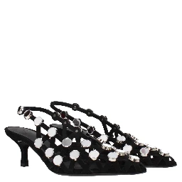 Black Leather Stiletto Heel Sandals