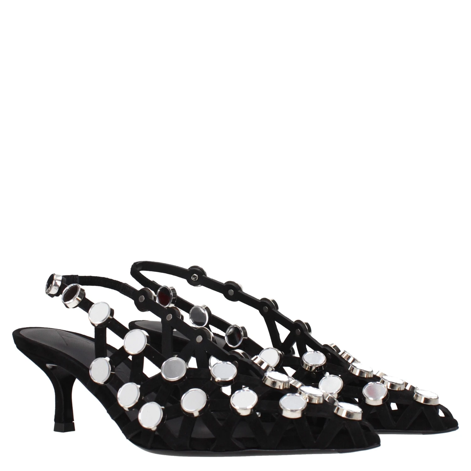 Black Leather Stiletto Heel Sandals