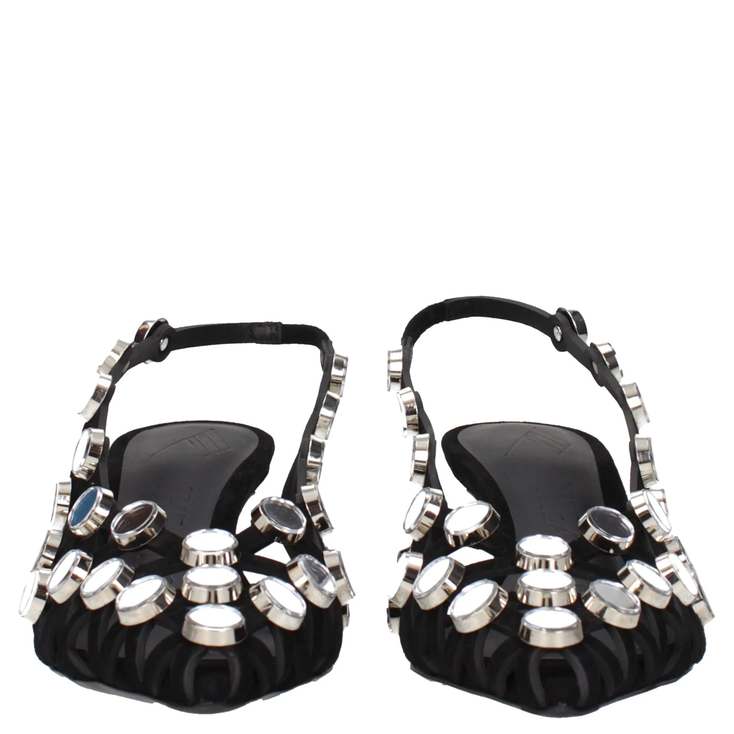 Black Leather Stiletto Heel Sandals