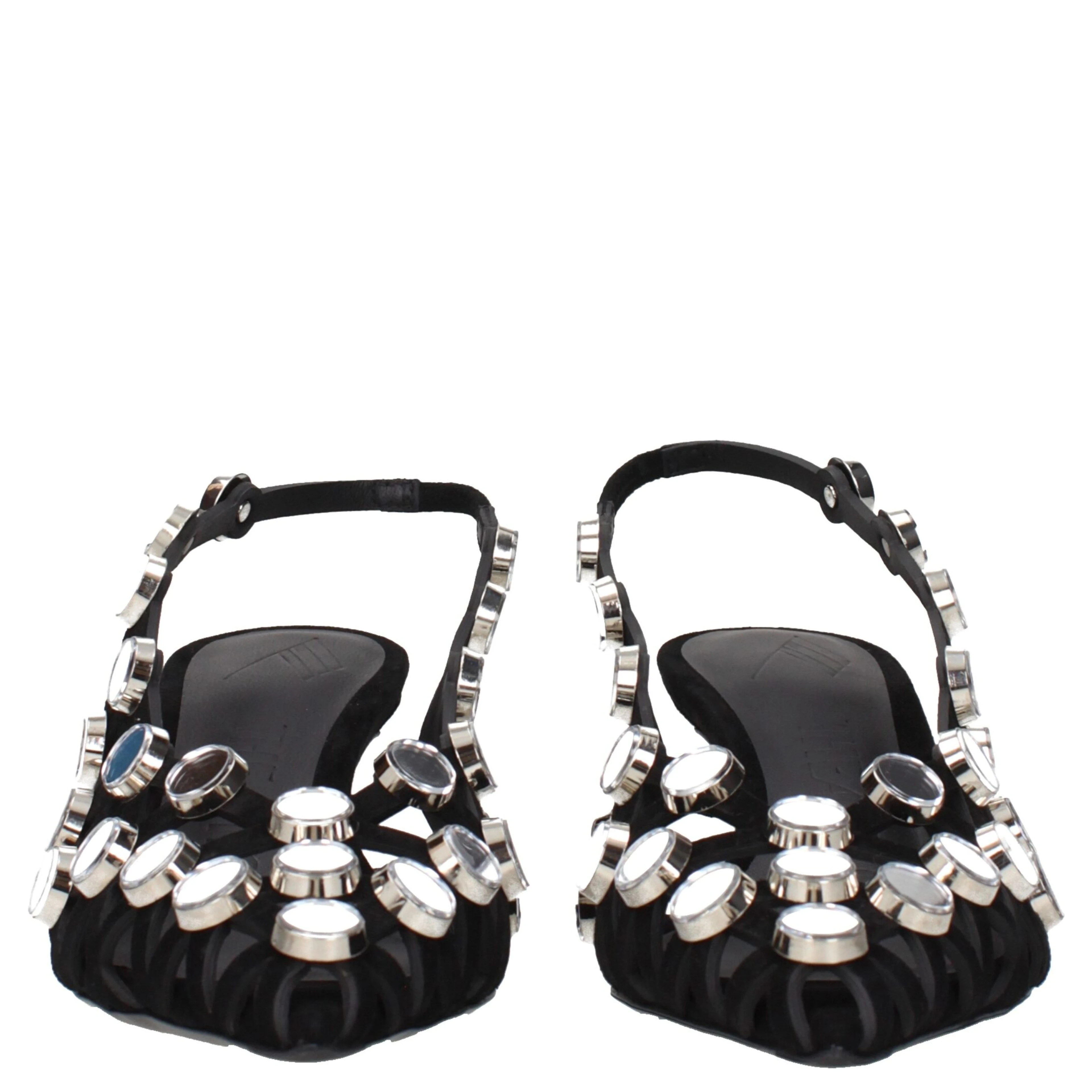 Black Leather Stiletto Heel Sandals