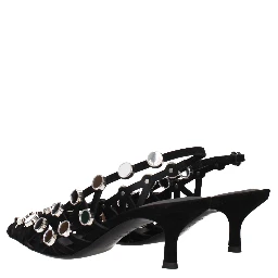 Black Leather Stiletto Heel Sandals