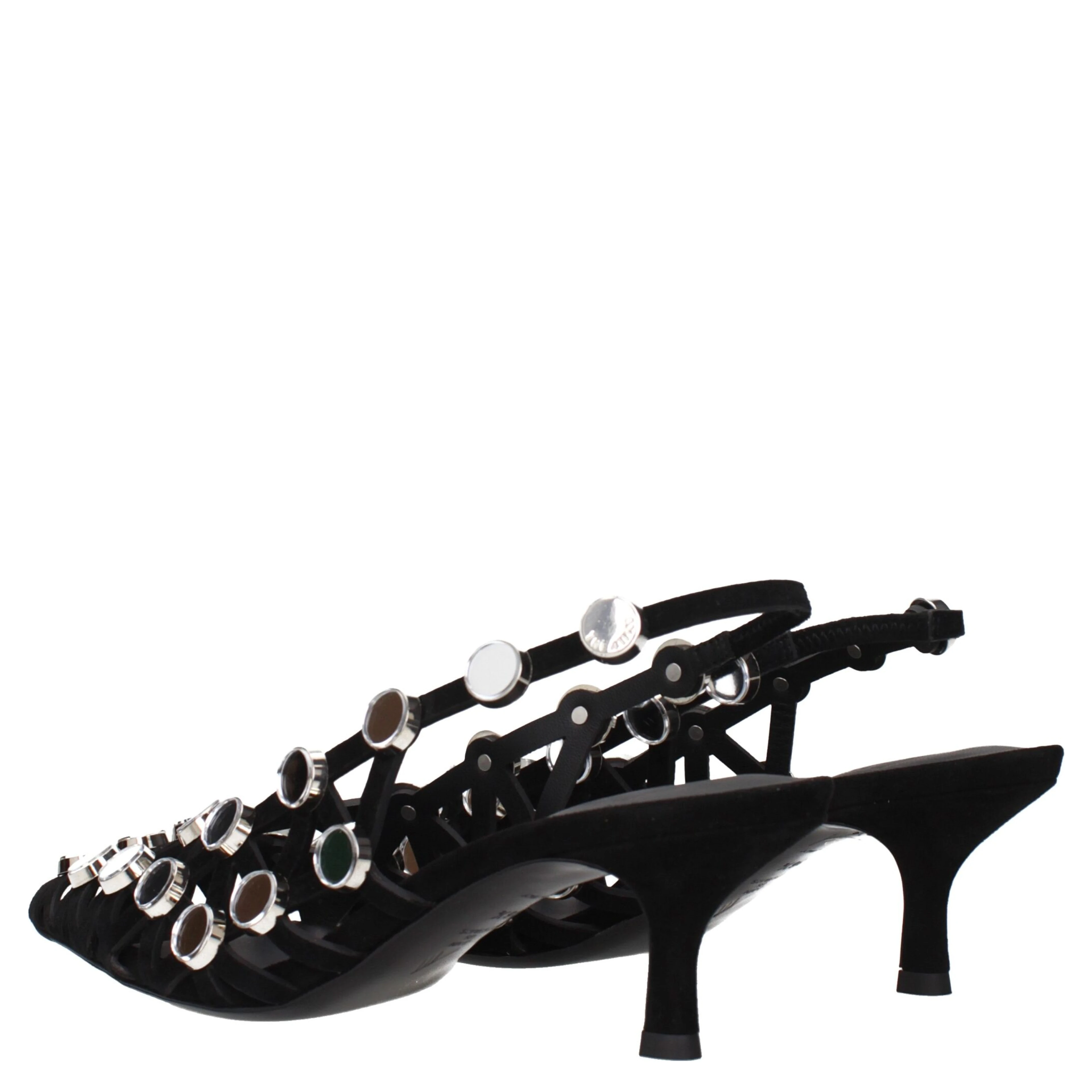 Black Leather Stiletto Heel Sandals