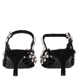 Black Leather Stiletto Heel Sandals