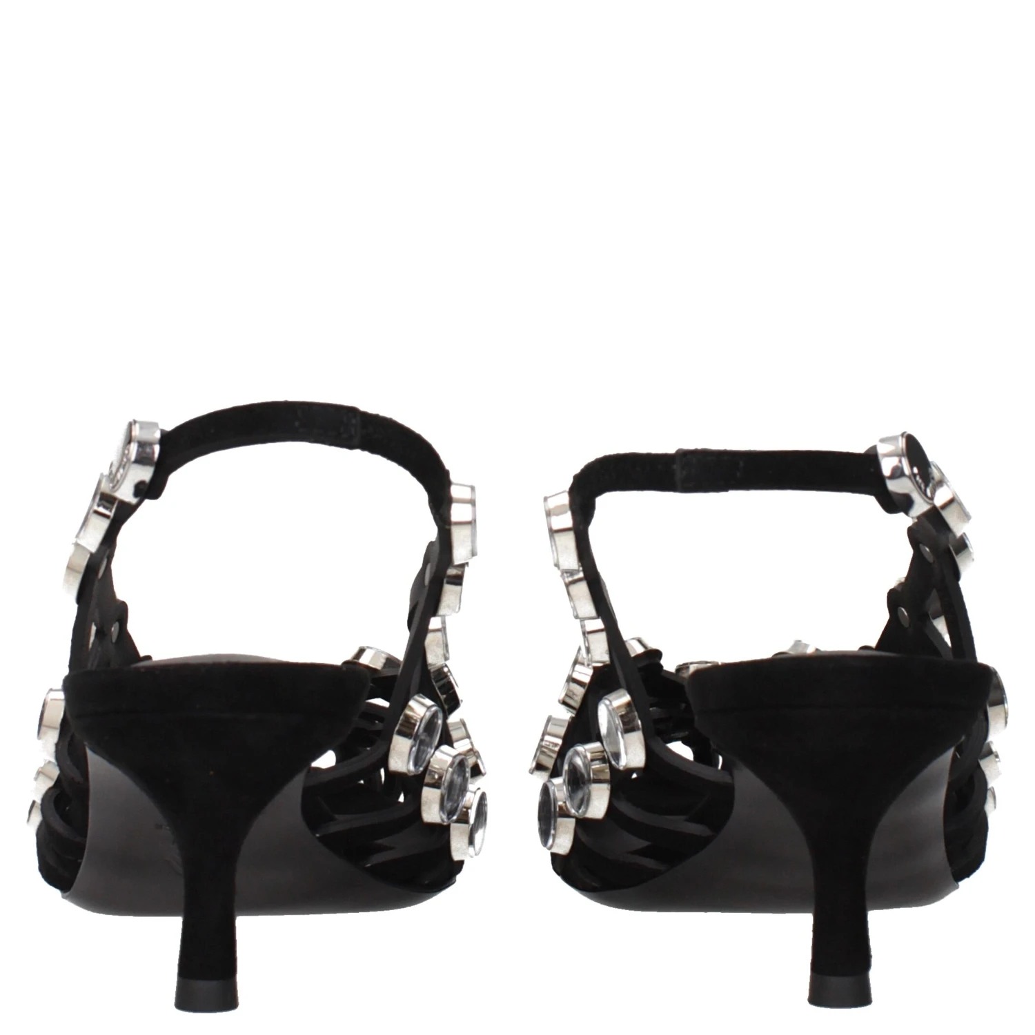 Black Leather Stiletto Heel Sandals