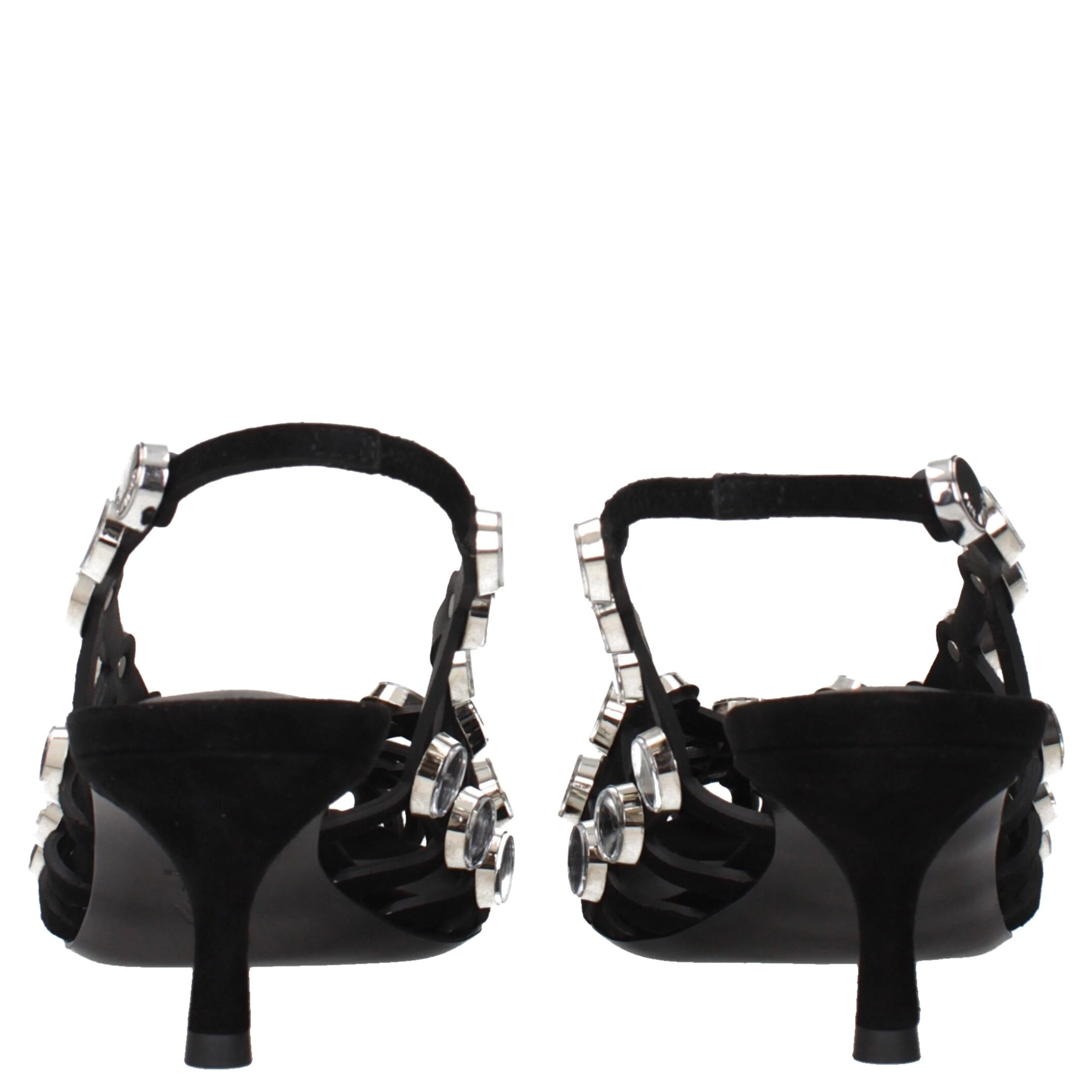 Black Leather Stiletto Heel Sandals