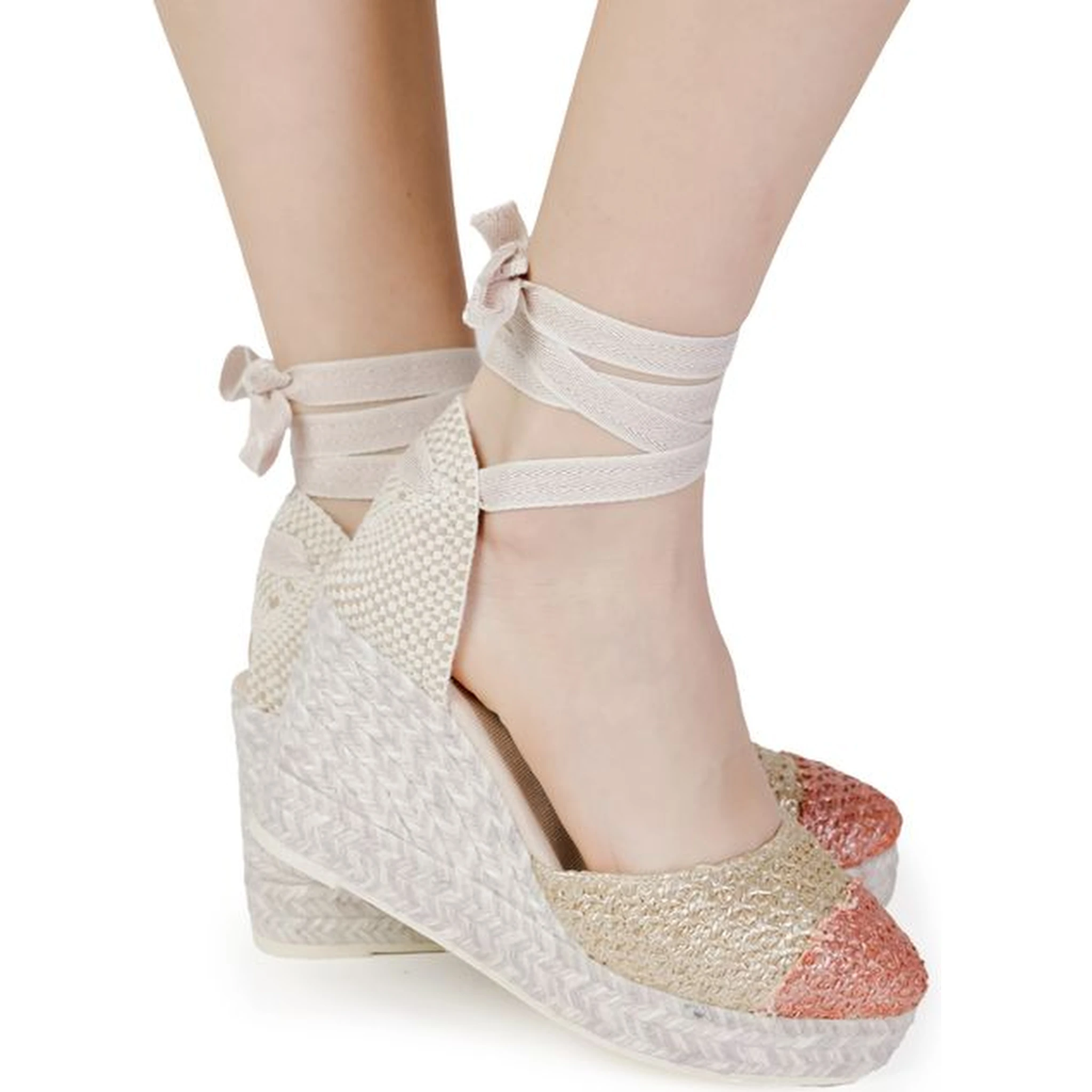 أحذية بكعب عالٍ من القطن متعدد الألوان