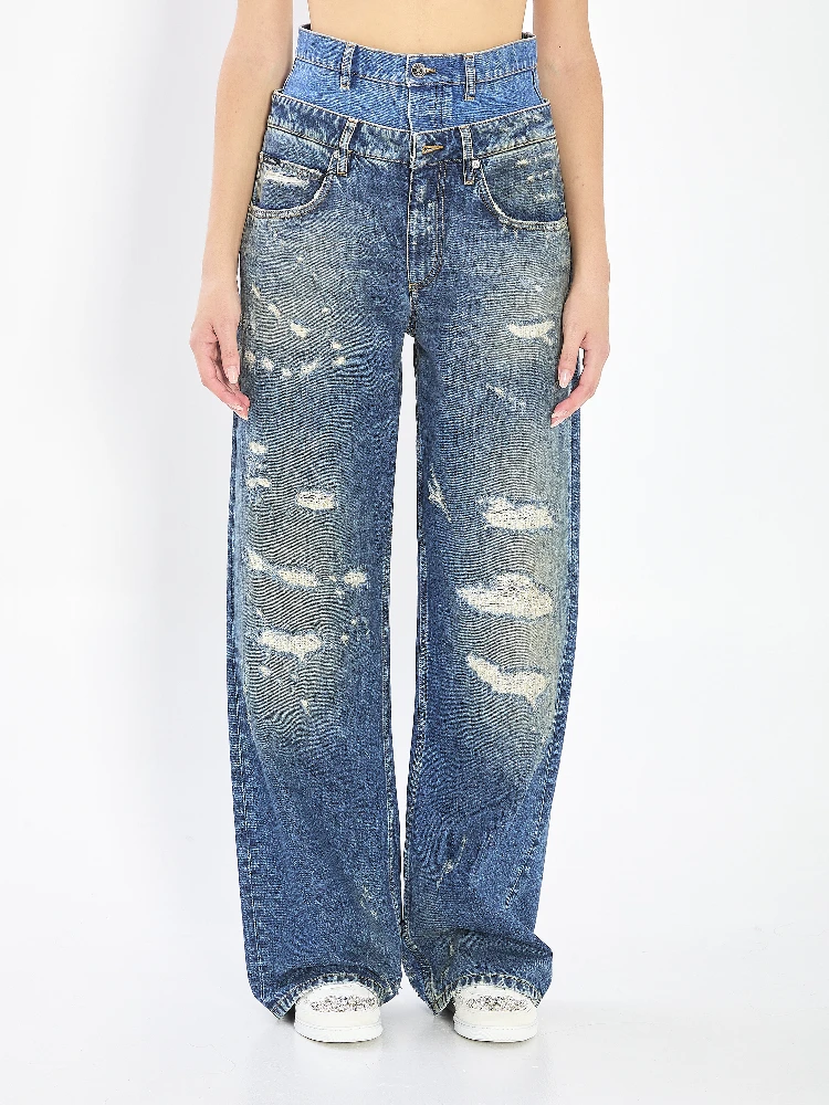 Double wasited denim jeans