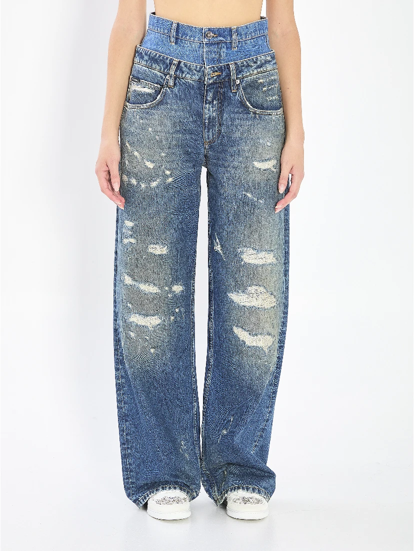 Double wasited denim jeans