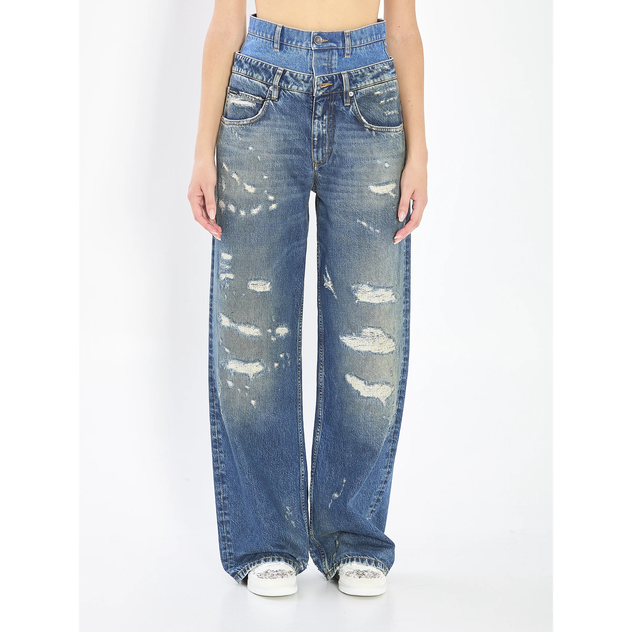 Double wasited denim jeans