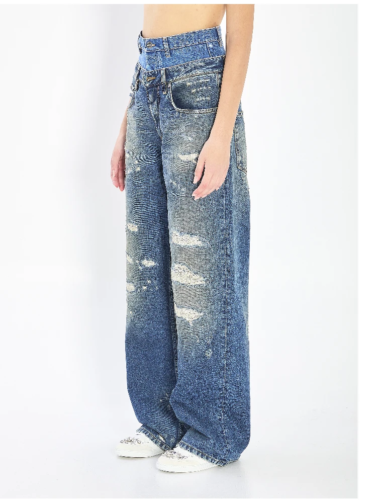 Double wasited denim jeans alternative
