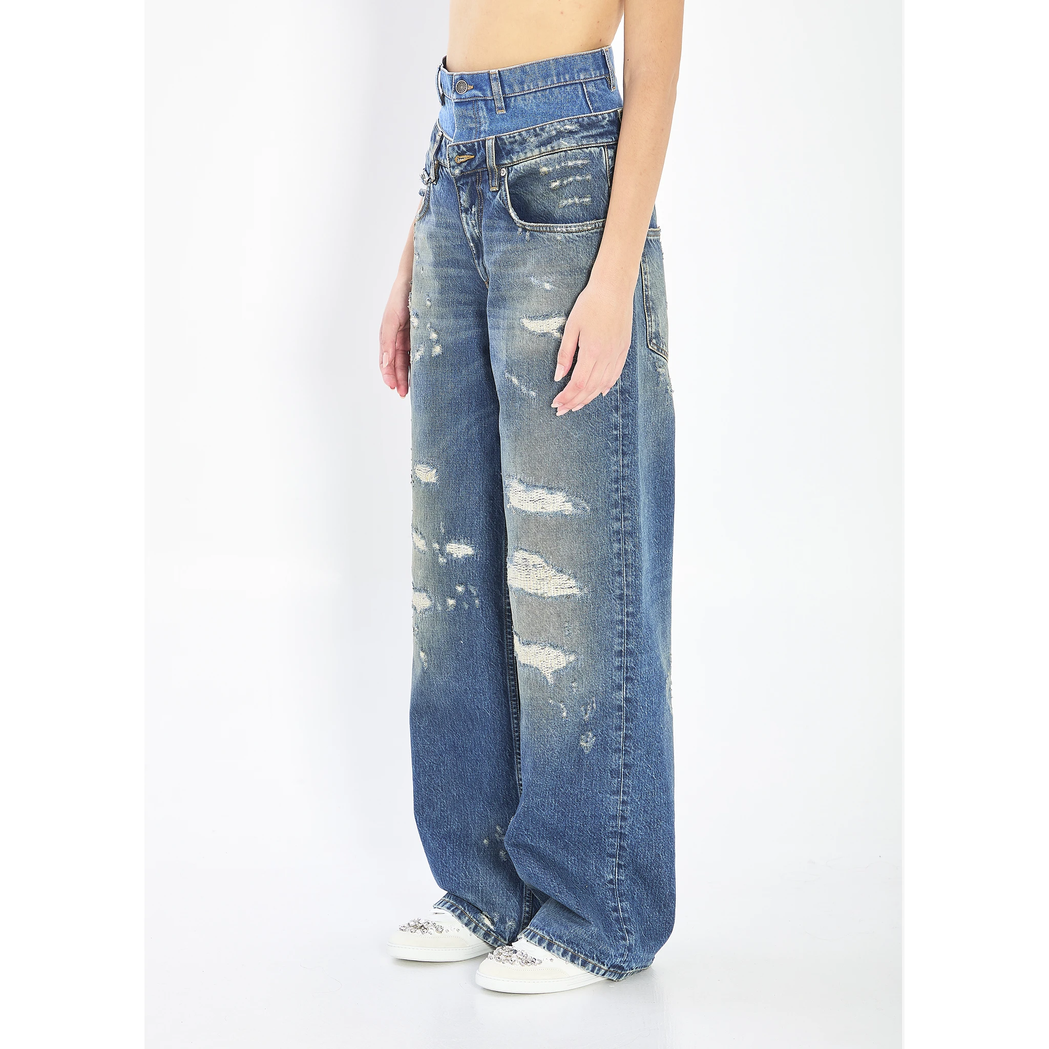 Double wasited denim jeans