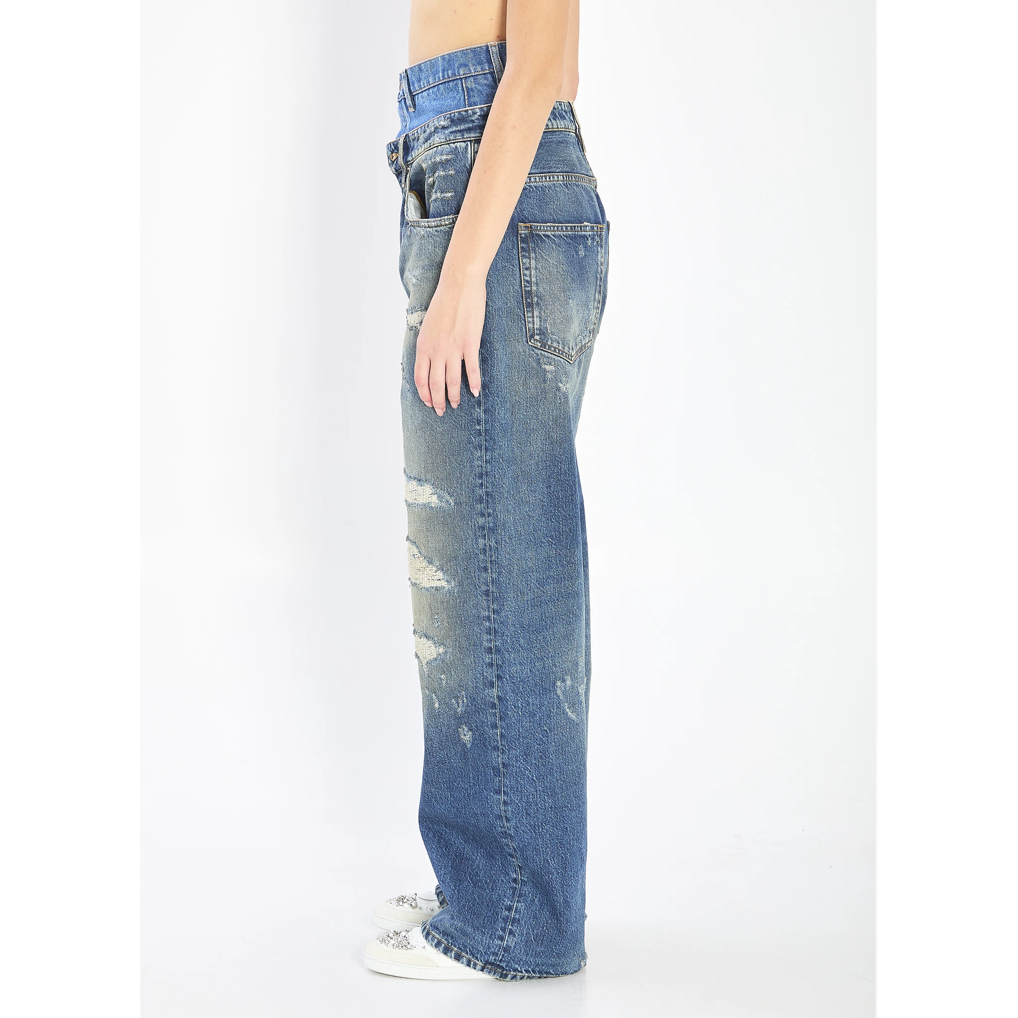 Double wasited denim jeans