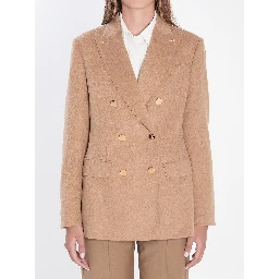 Double-breasted blazer in camel