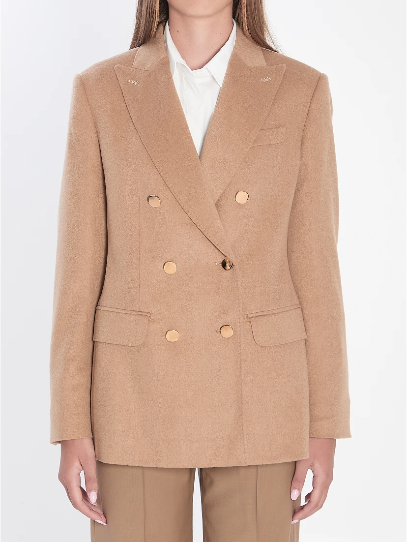Double-breasted blazer in camel