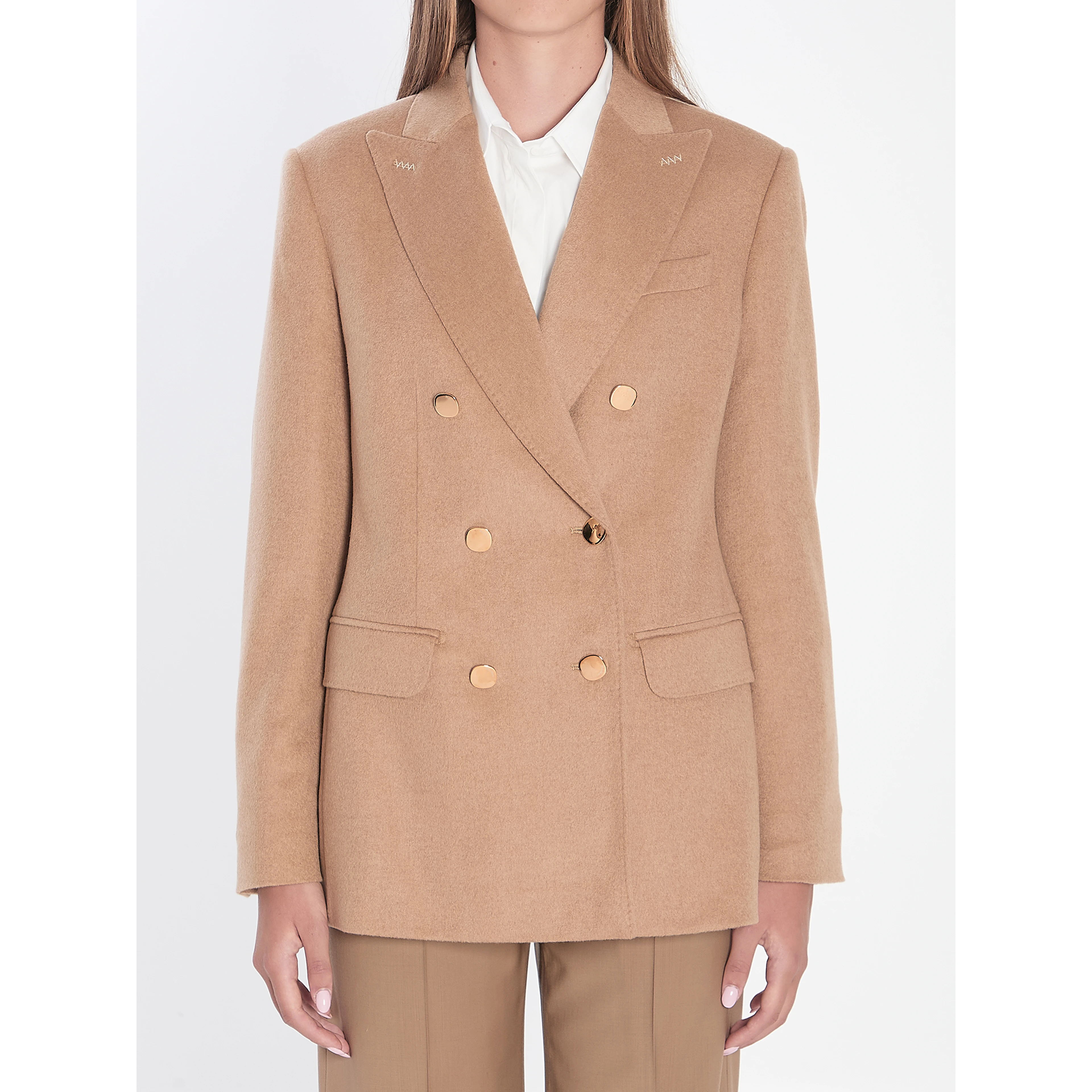 Double-breasted blazer in camel