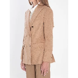 Double-breasted blazer in camel