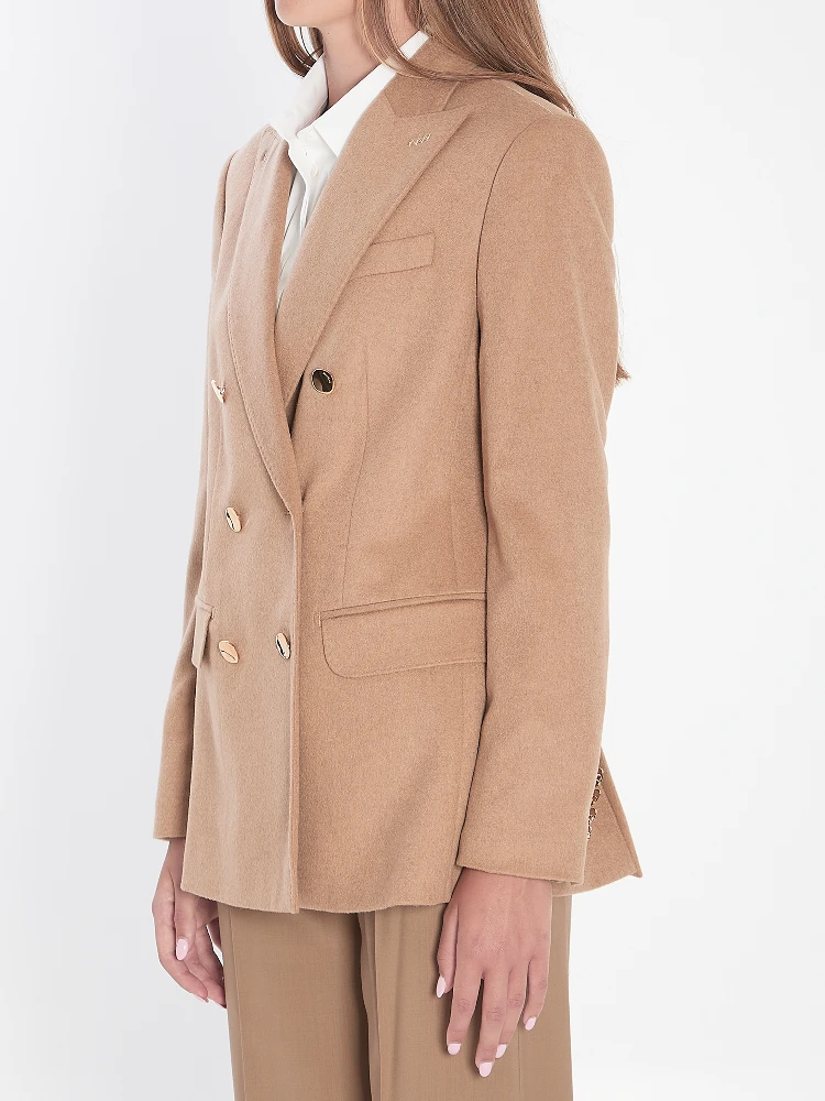 Double-breasted blazer in camel alternative