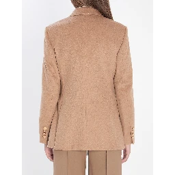 Double-breasted blazer in camel