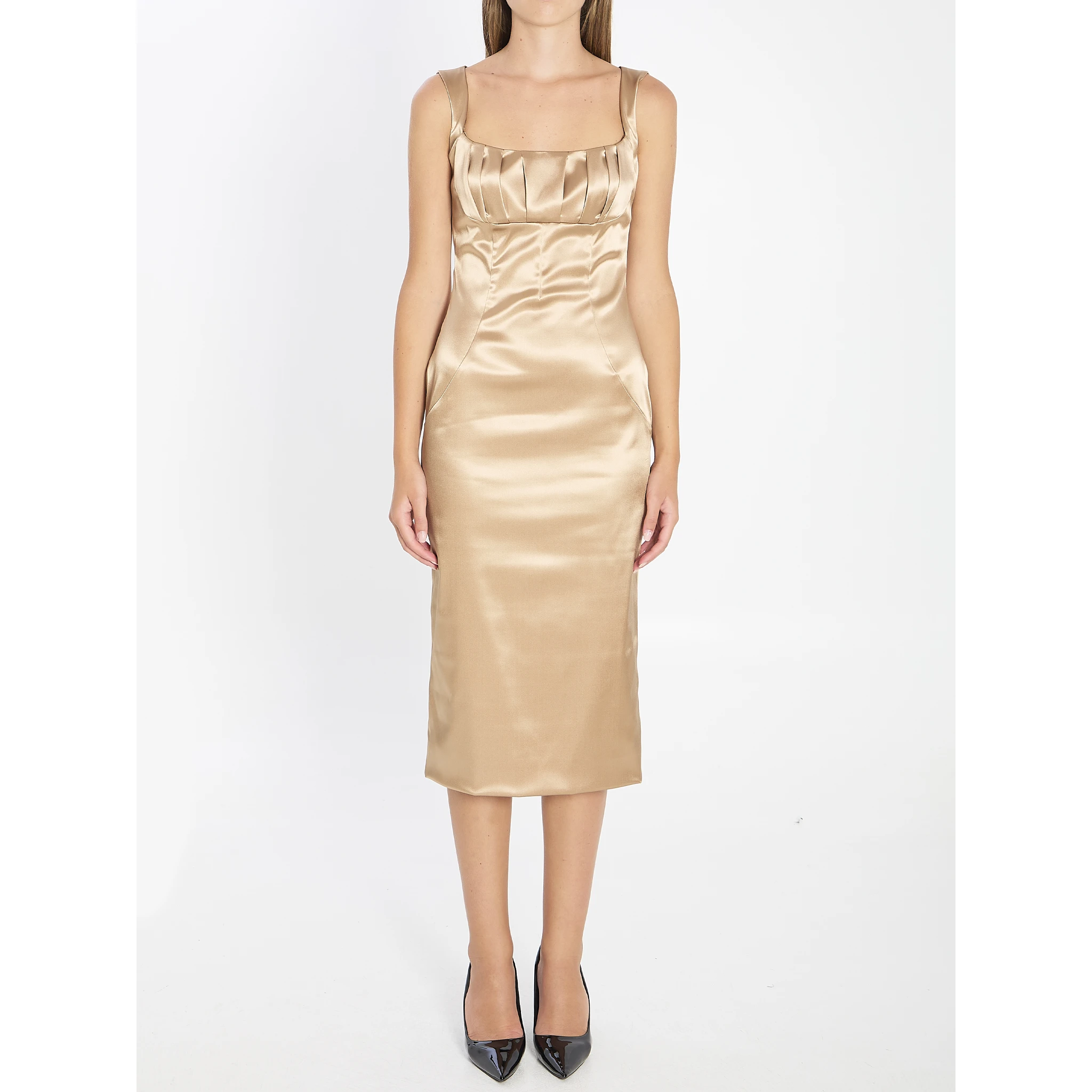 Stretch satin midi dress