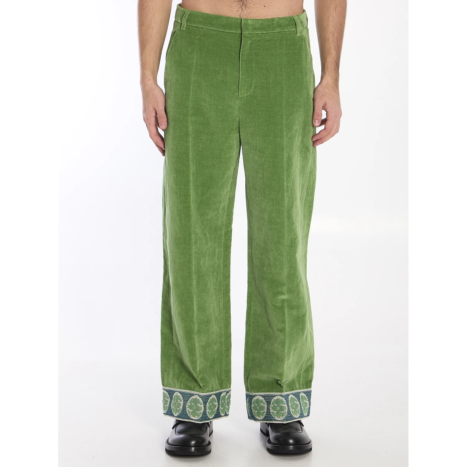 Velvet trousers with jacquard hems