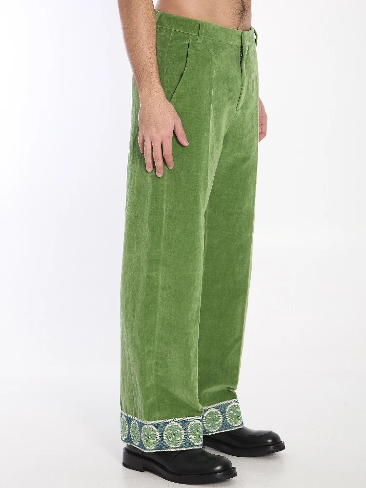 Velvet trousers with jacquard hems alternative