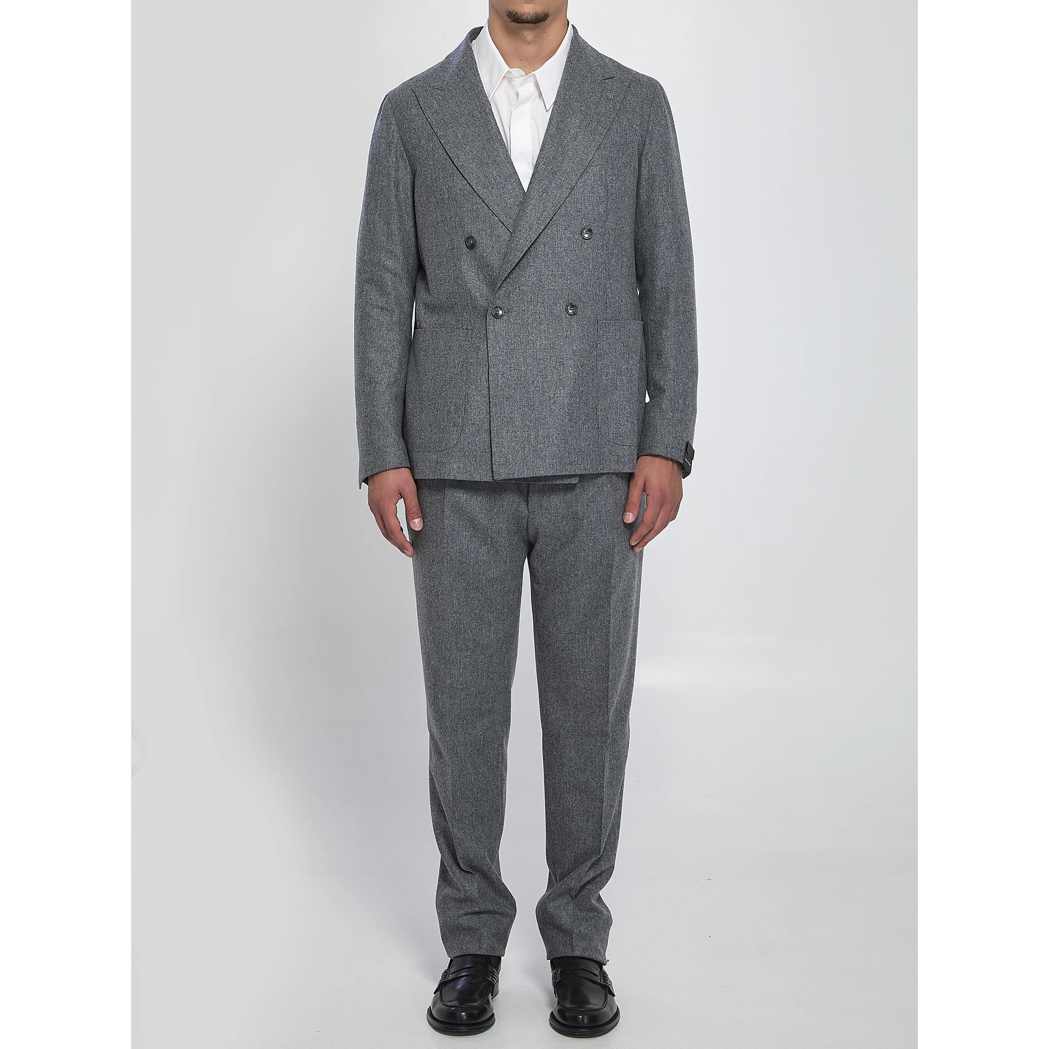 Double-breasted flannel suit