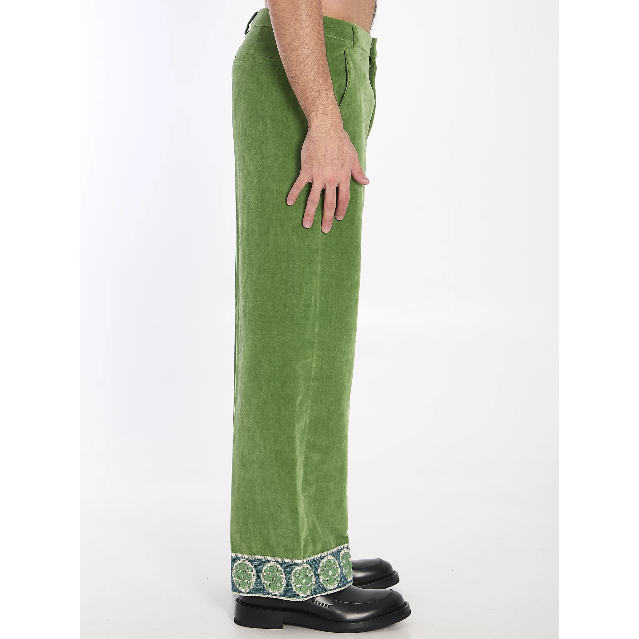 Velvet trousers with jacquard hems