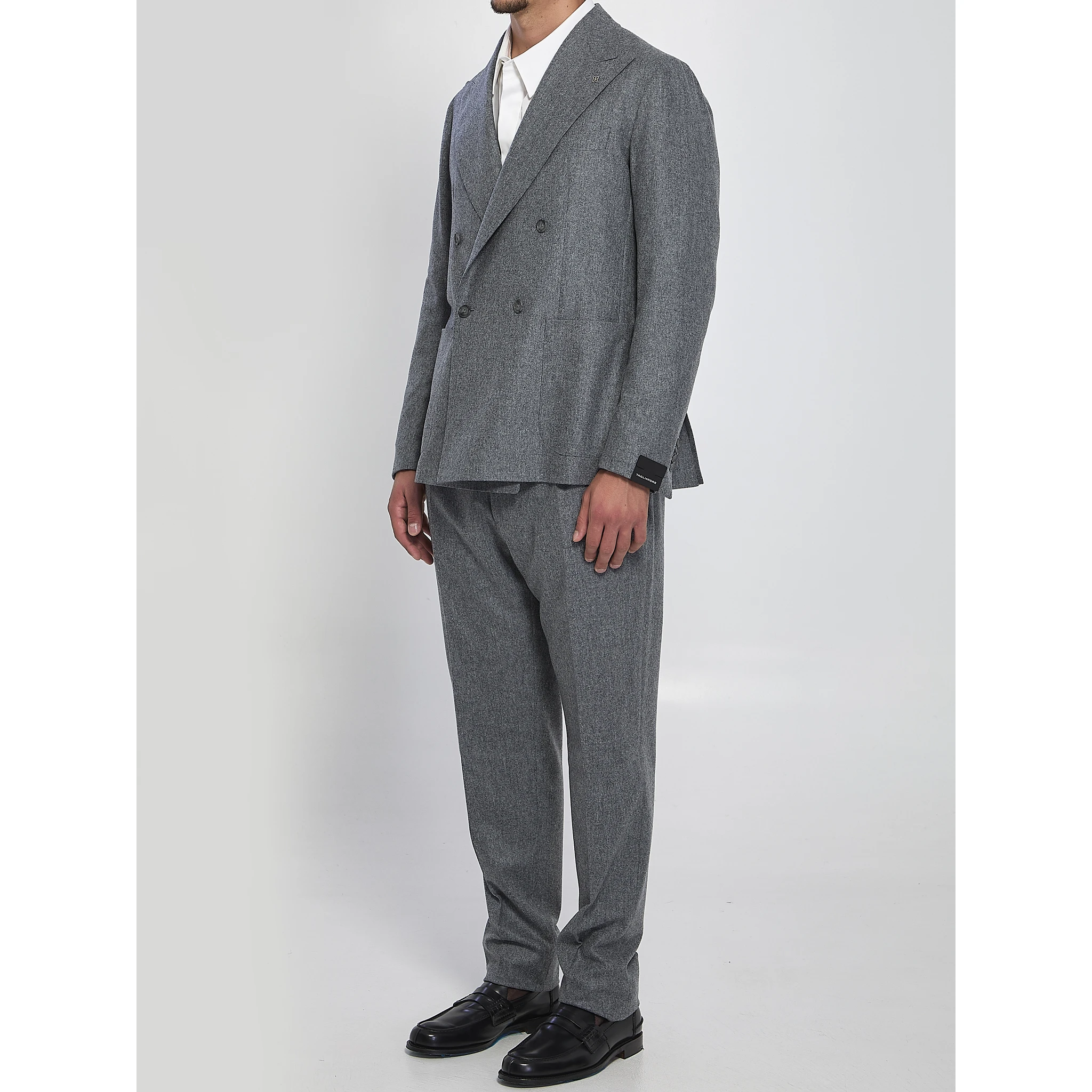 Double-breasted flannel suit