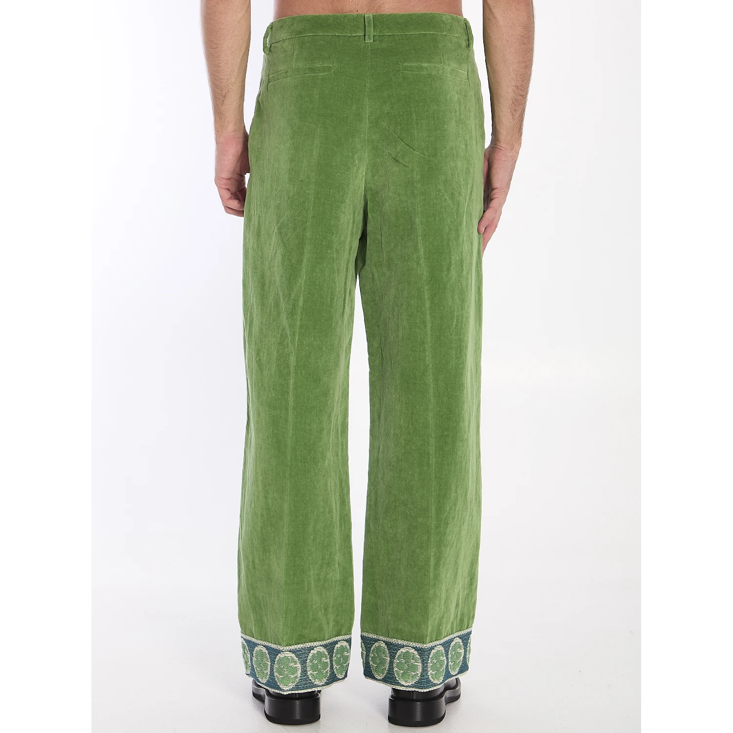 Velvet trousers with jacquard hems