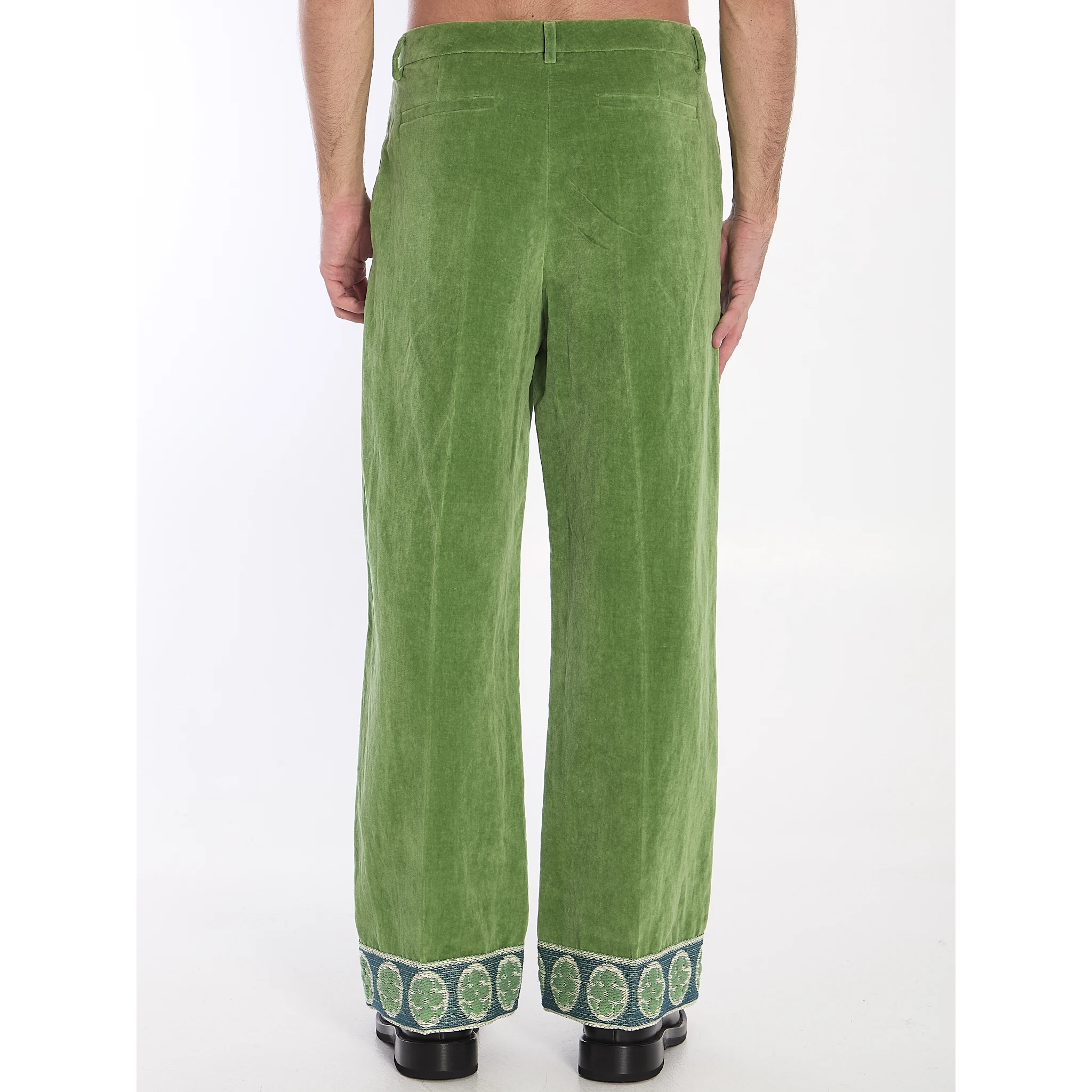 Velvet trousers with jacquard hems