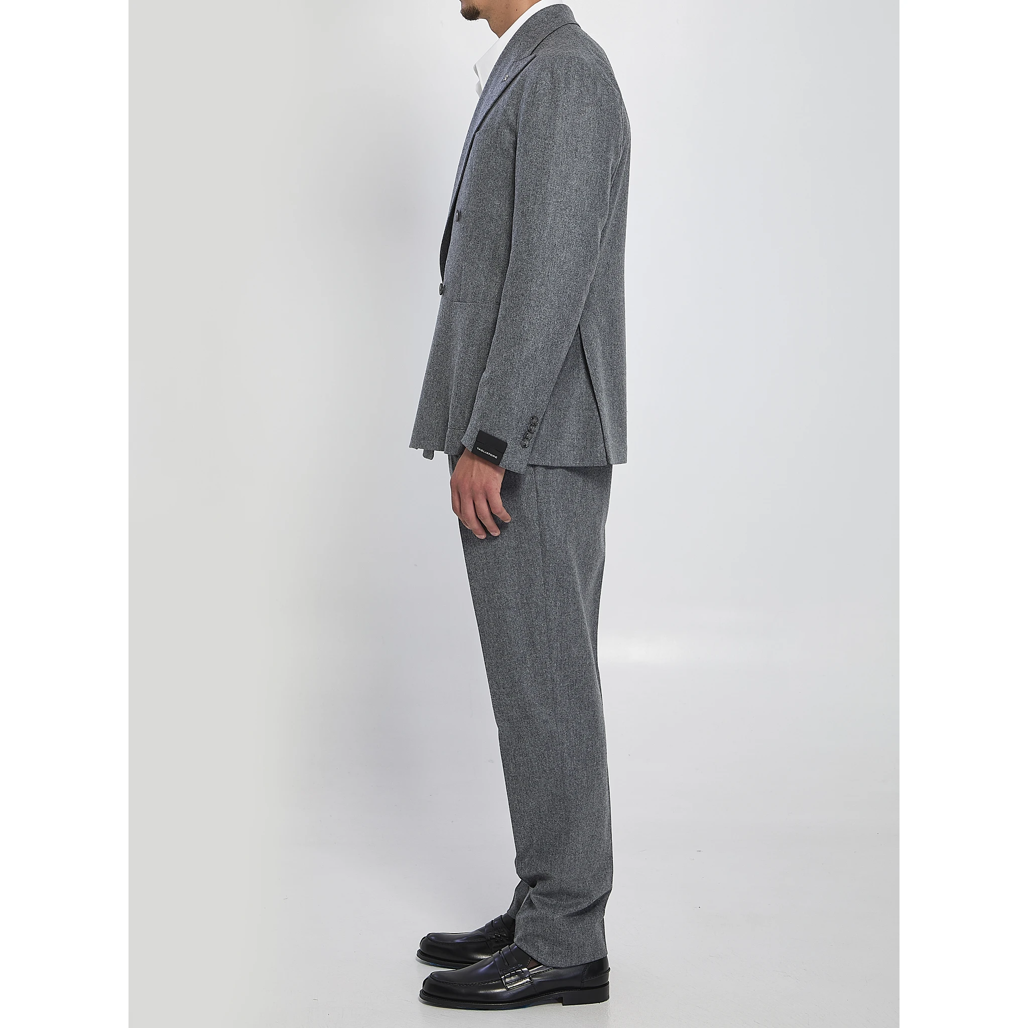 Double-breasted flannel suit