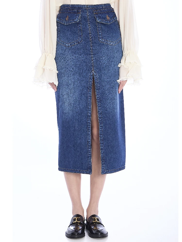 Denim midi skirt