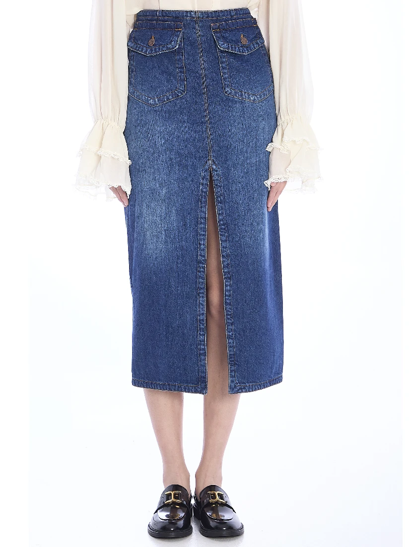 Denim midi skirt