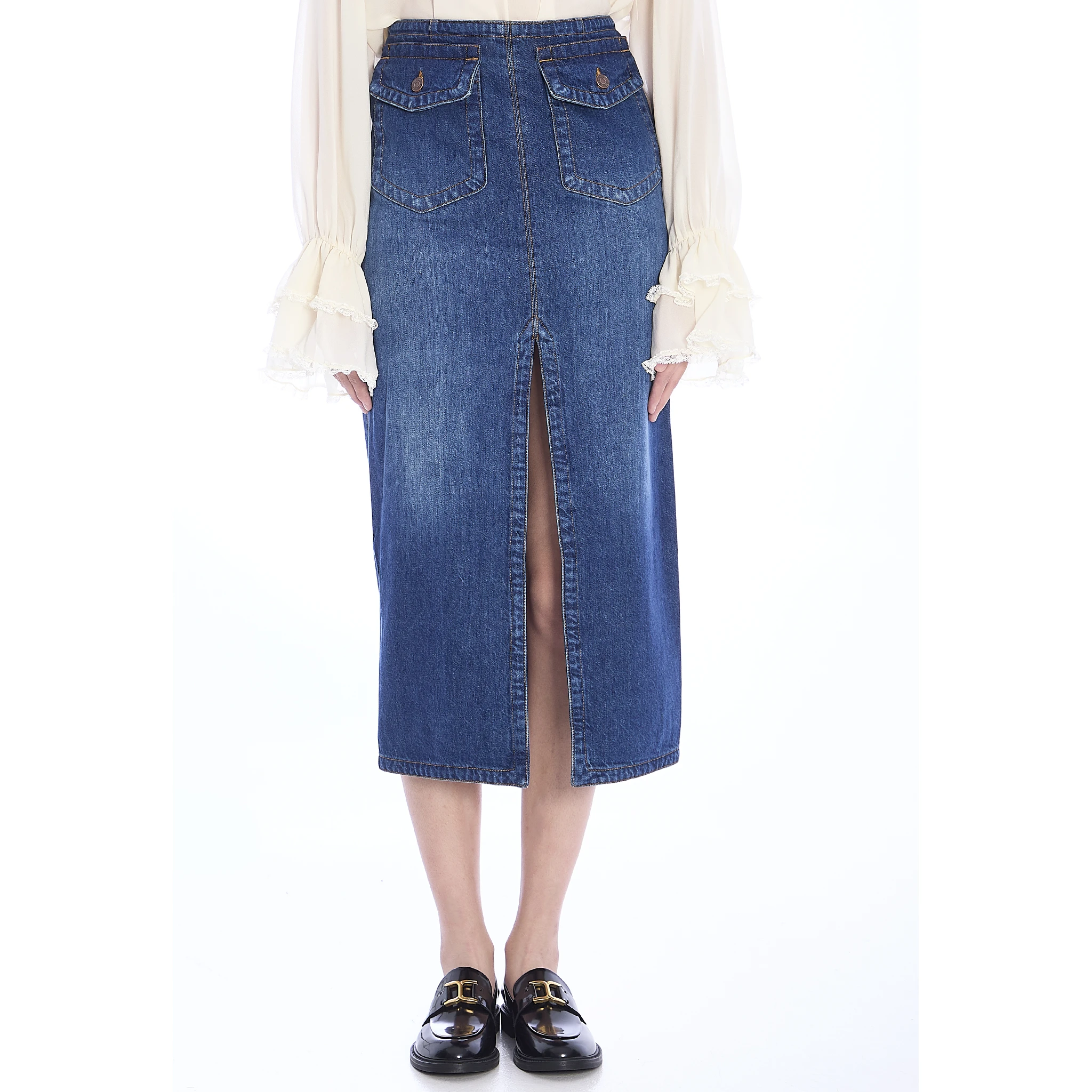 Denim midi skirt