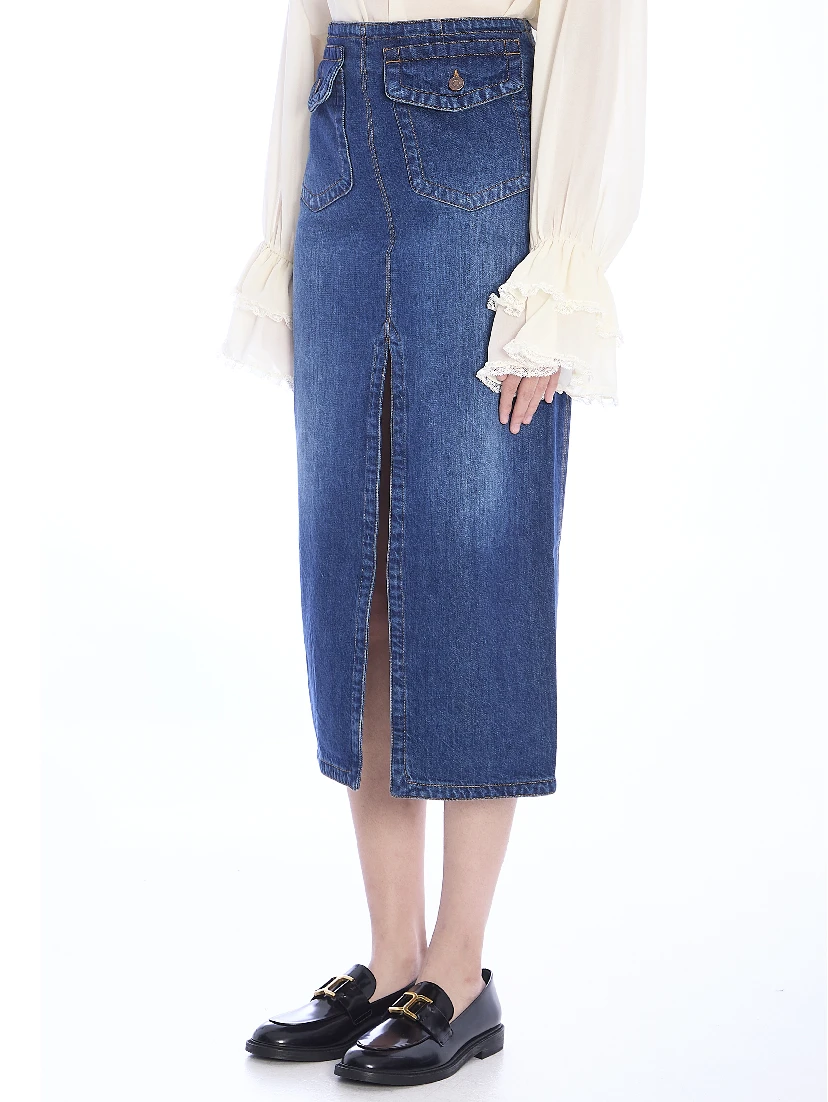 Denim midi skirt