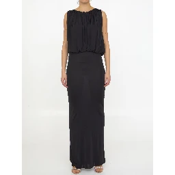 Long dress in shiny jersey