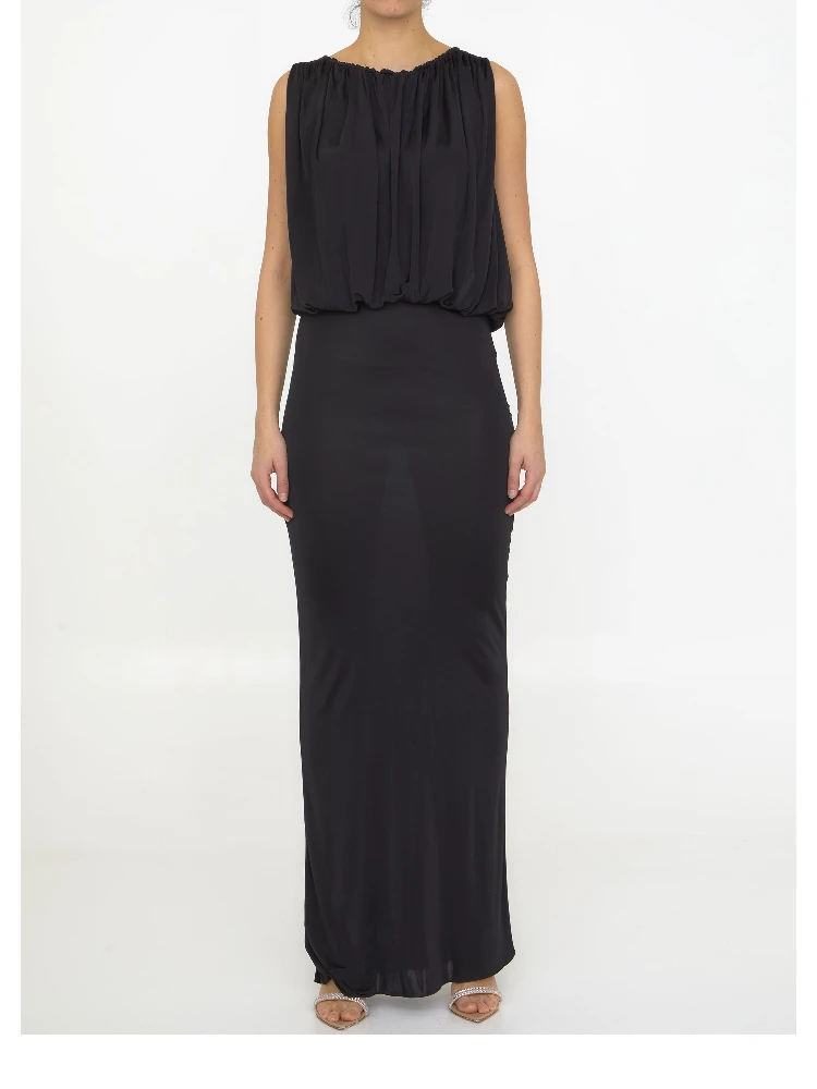 Long dress in shiny jersey