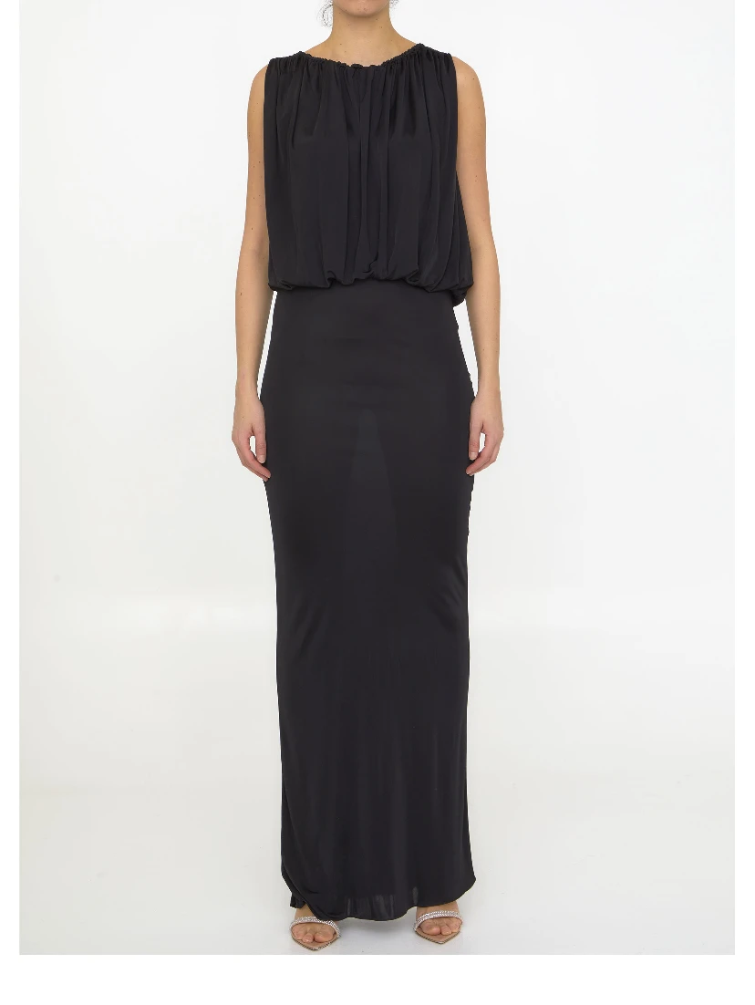 Long dress in shiny jersey