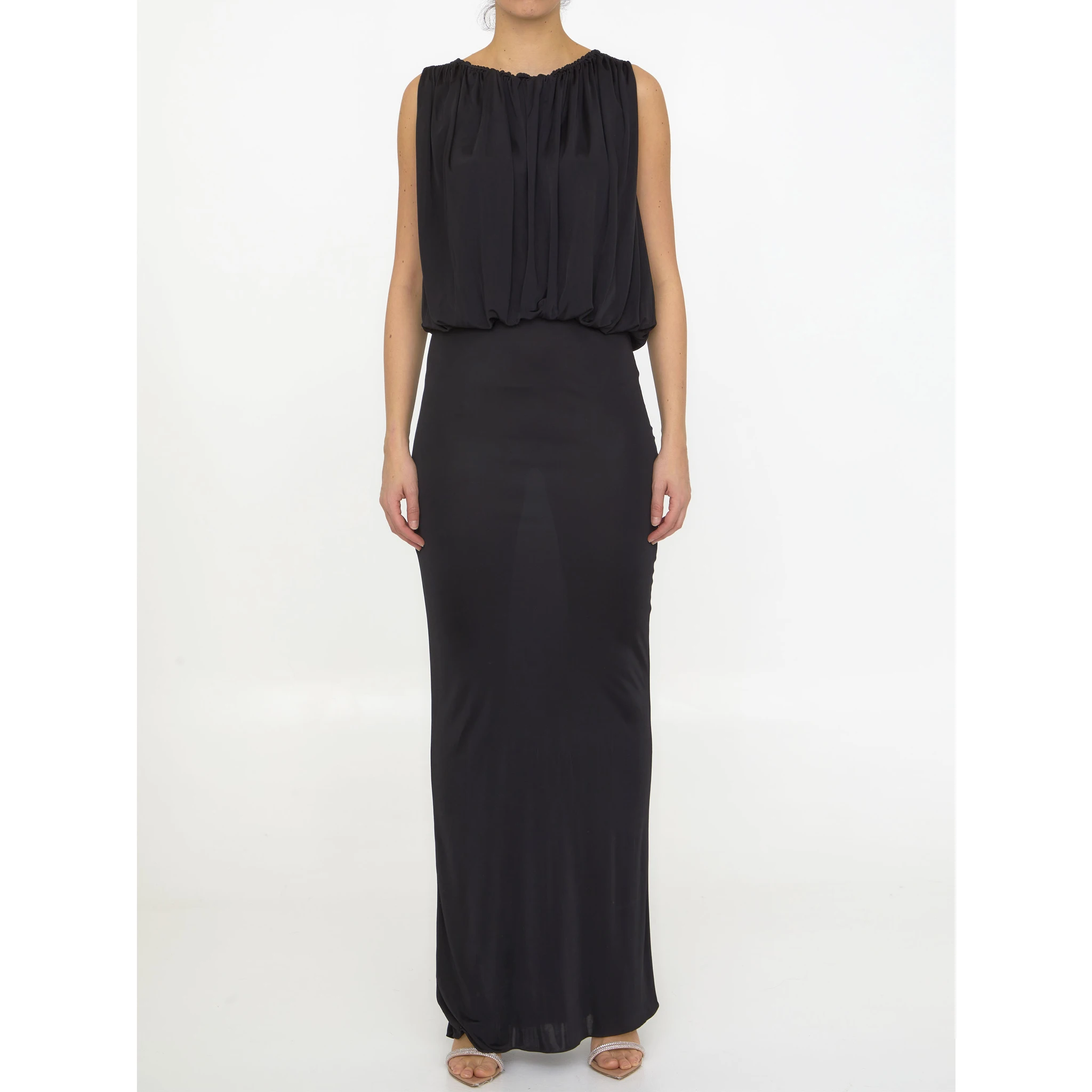 Long dress in shiny jersey