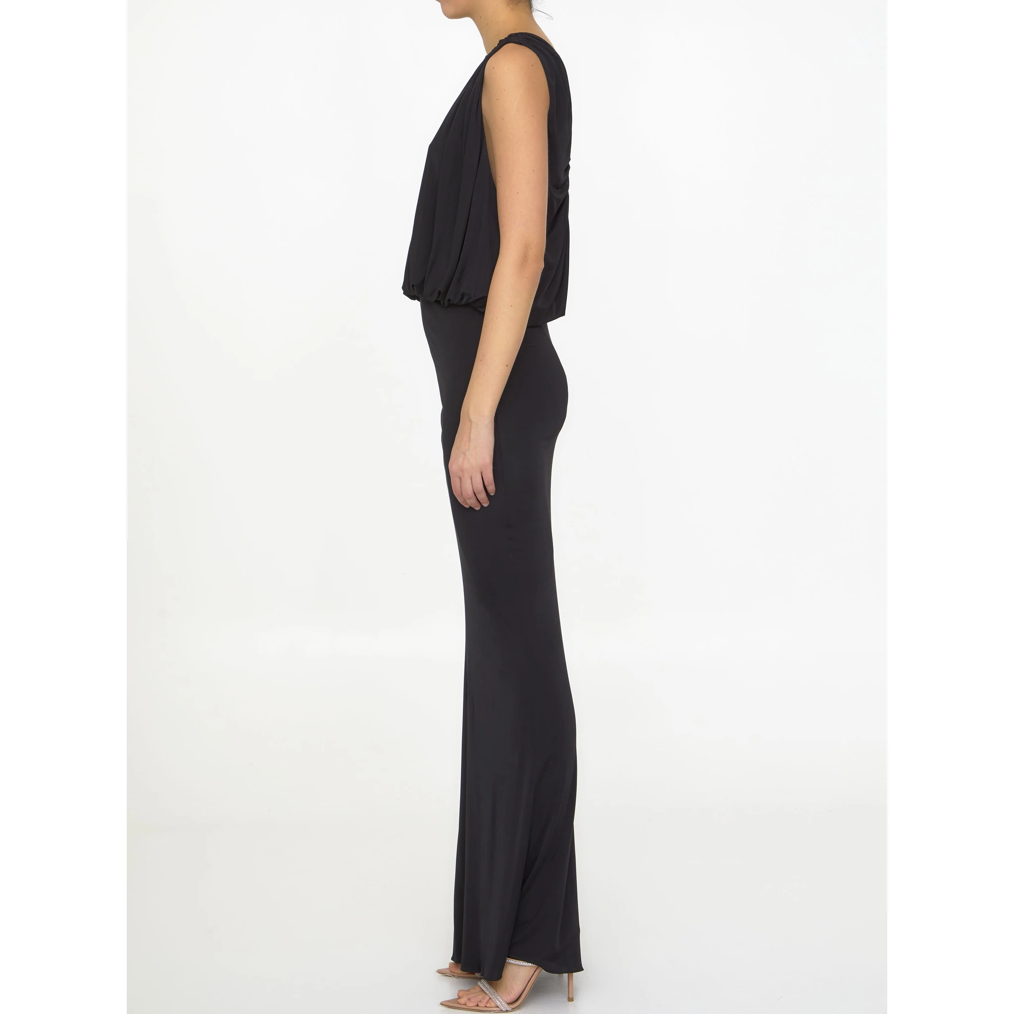 Long dress in shiny jersey