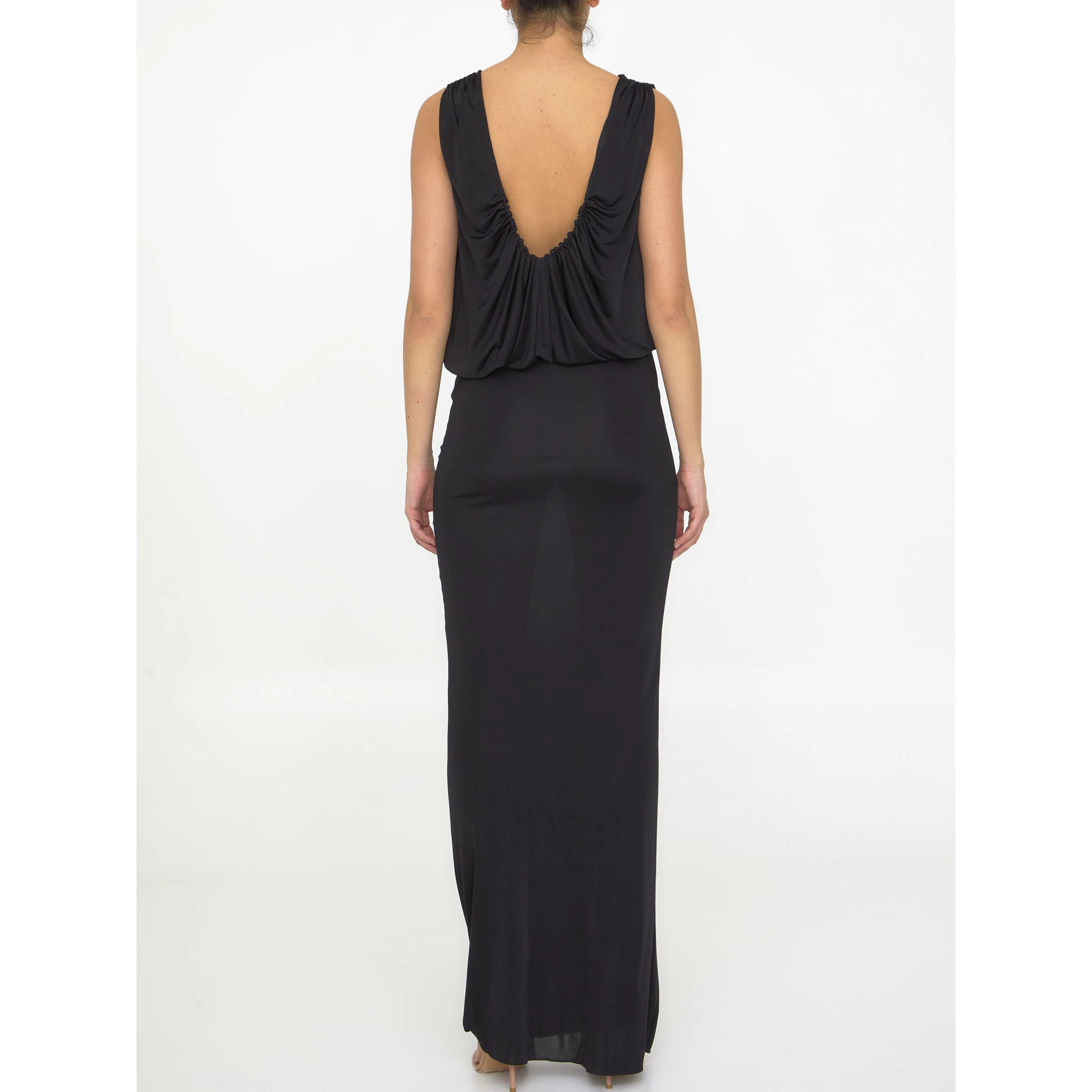 Long dress in shiny jersey