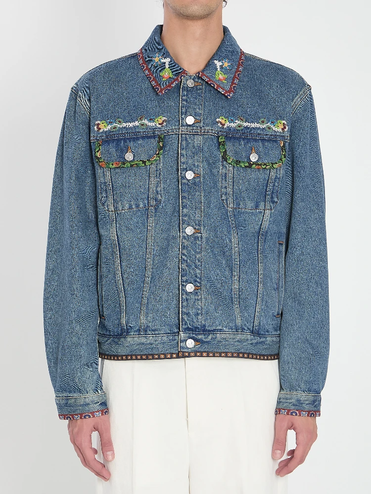 Bead-embroidered denim jacket