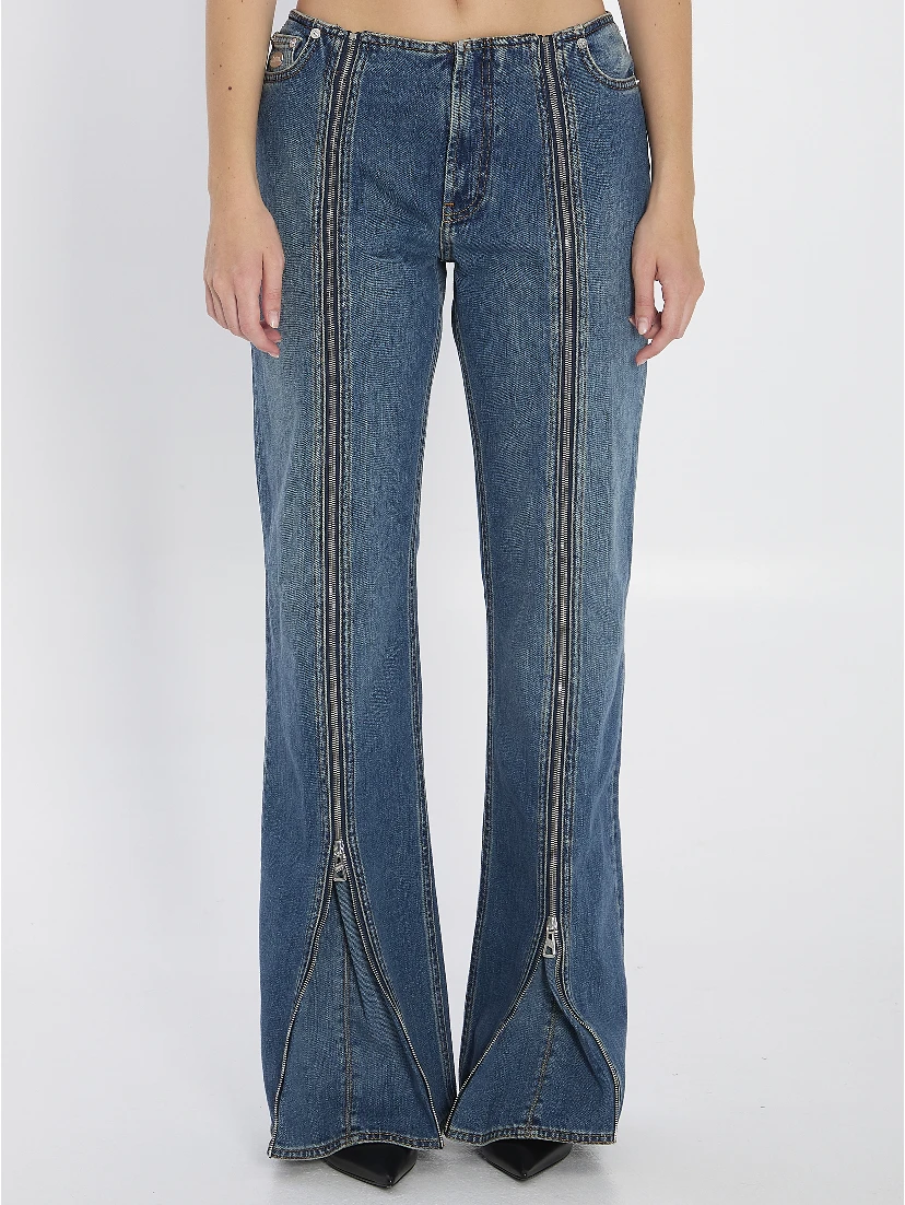 Denim front zipped trousers