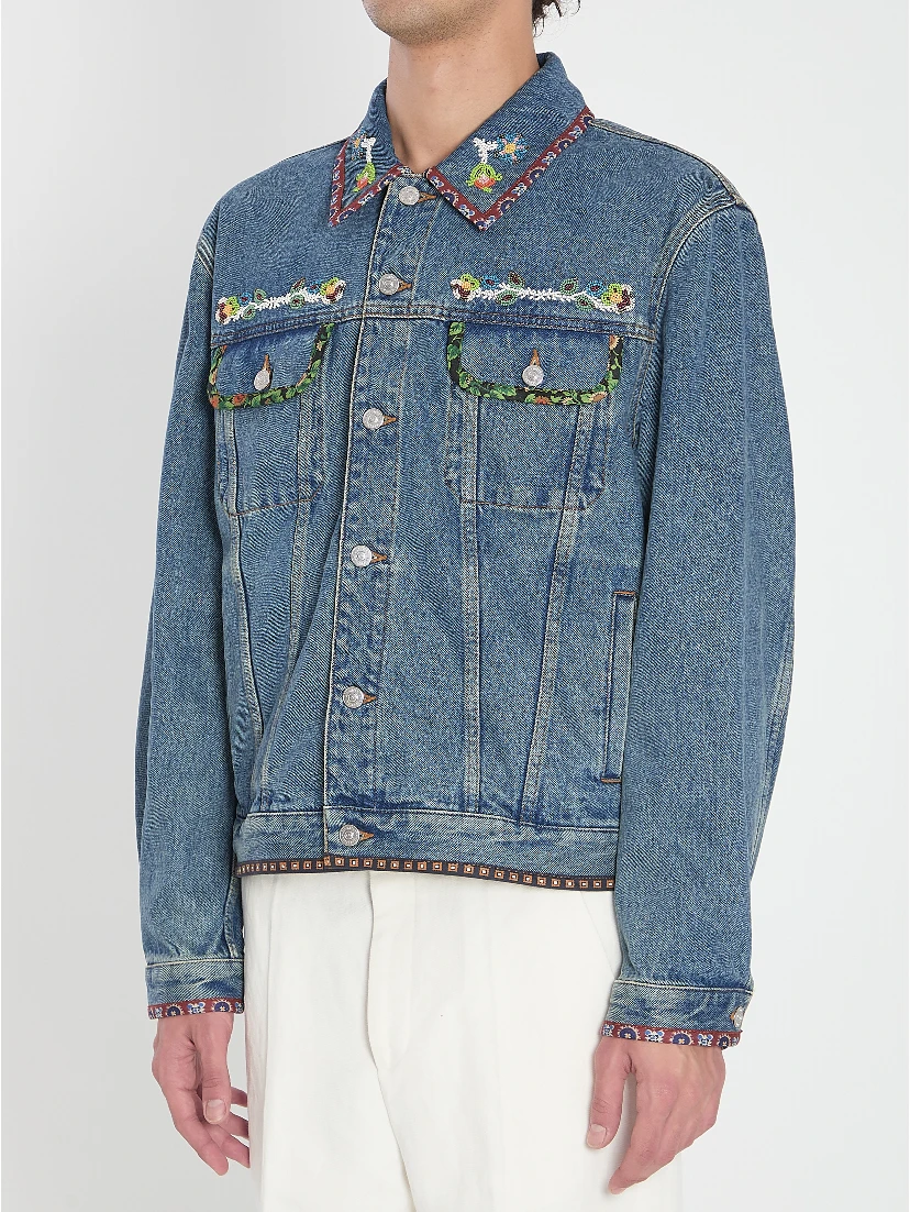 Bead-embroidered denim jacket