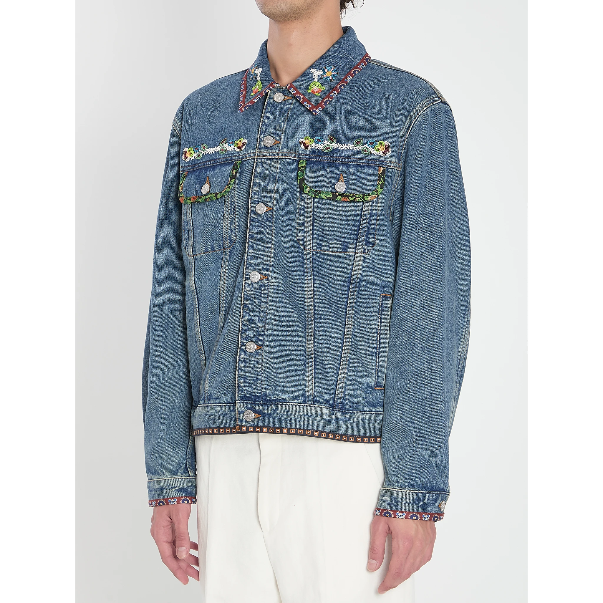 Bead-embroidered denim jacket