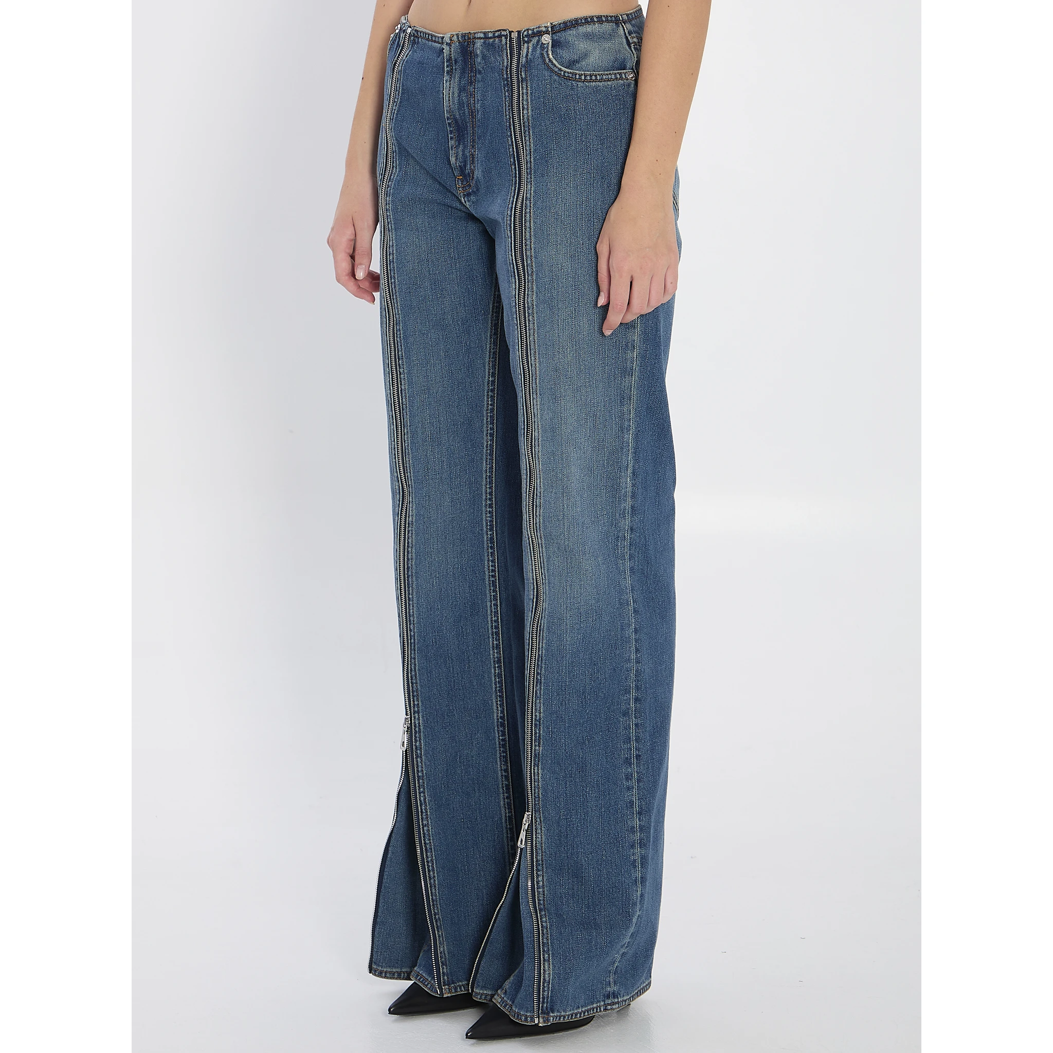 Denim front zipped trousers