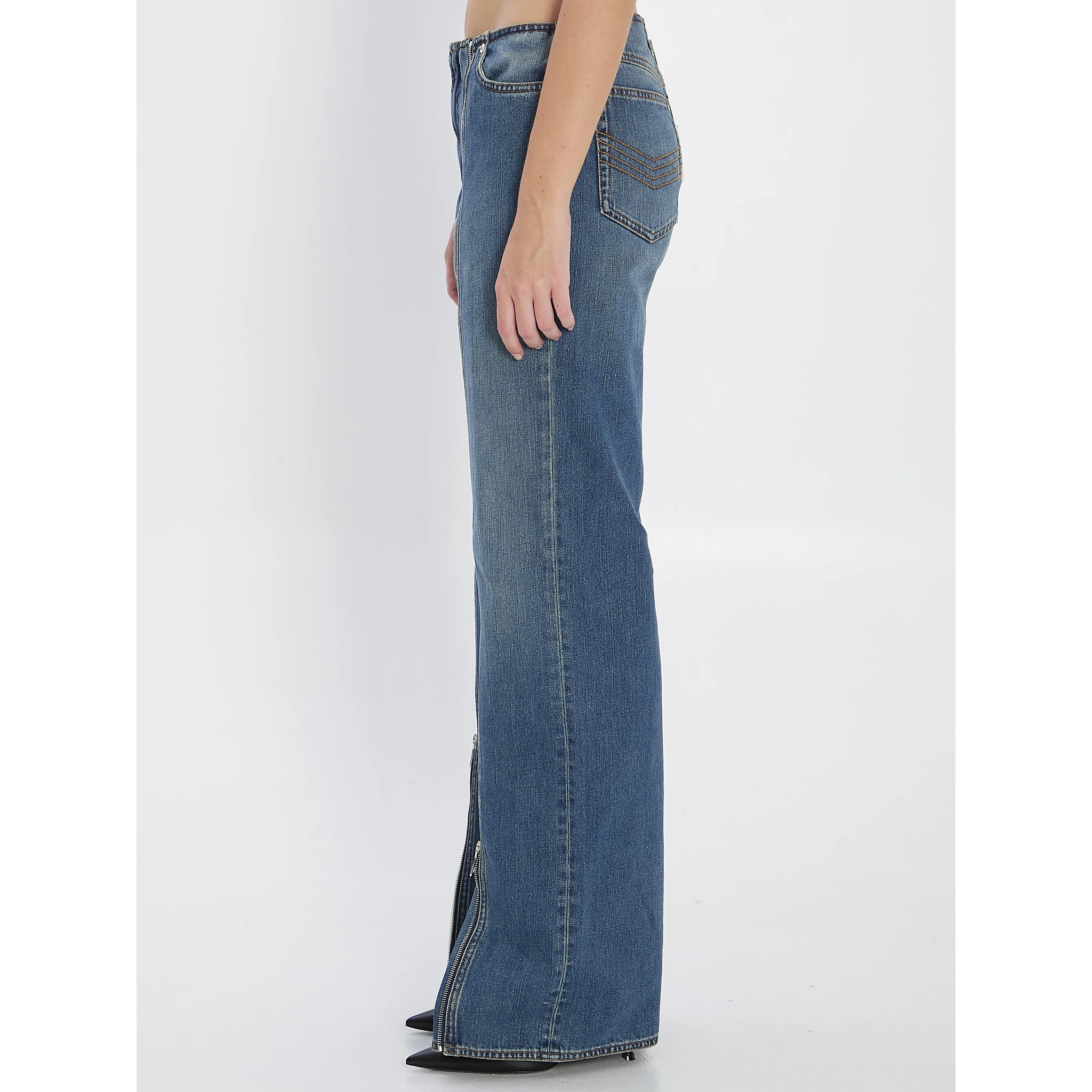 Denim front zipped trousers