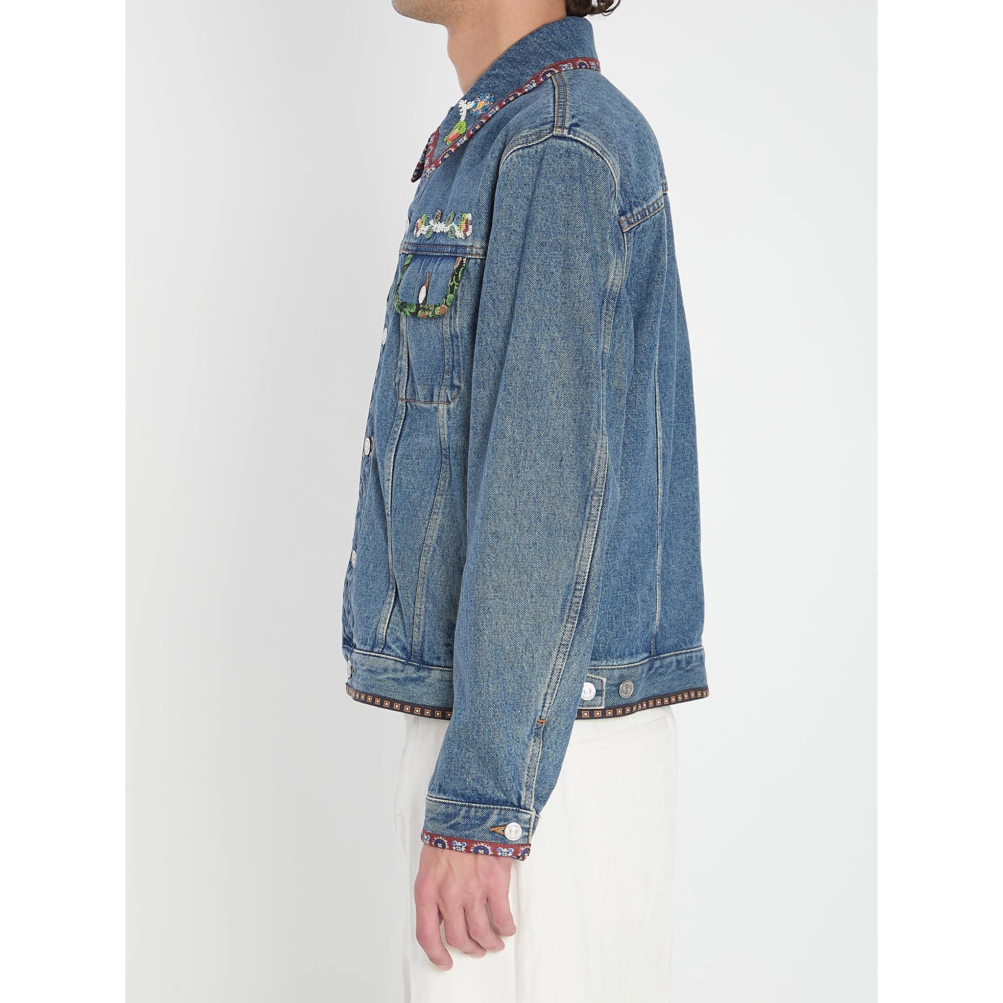 Bead-embroidered denim jacket
