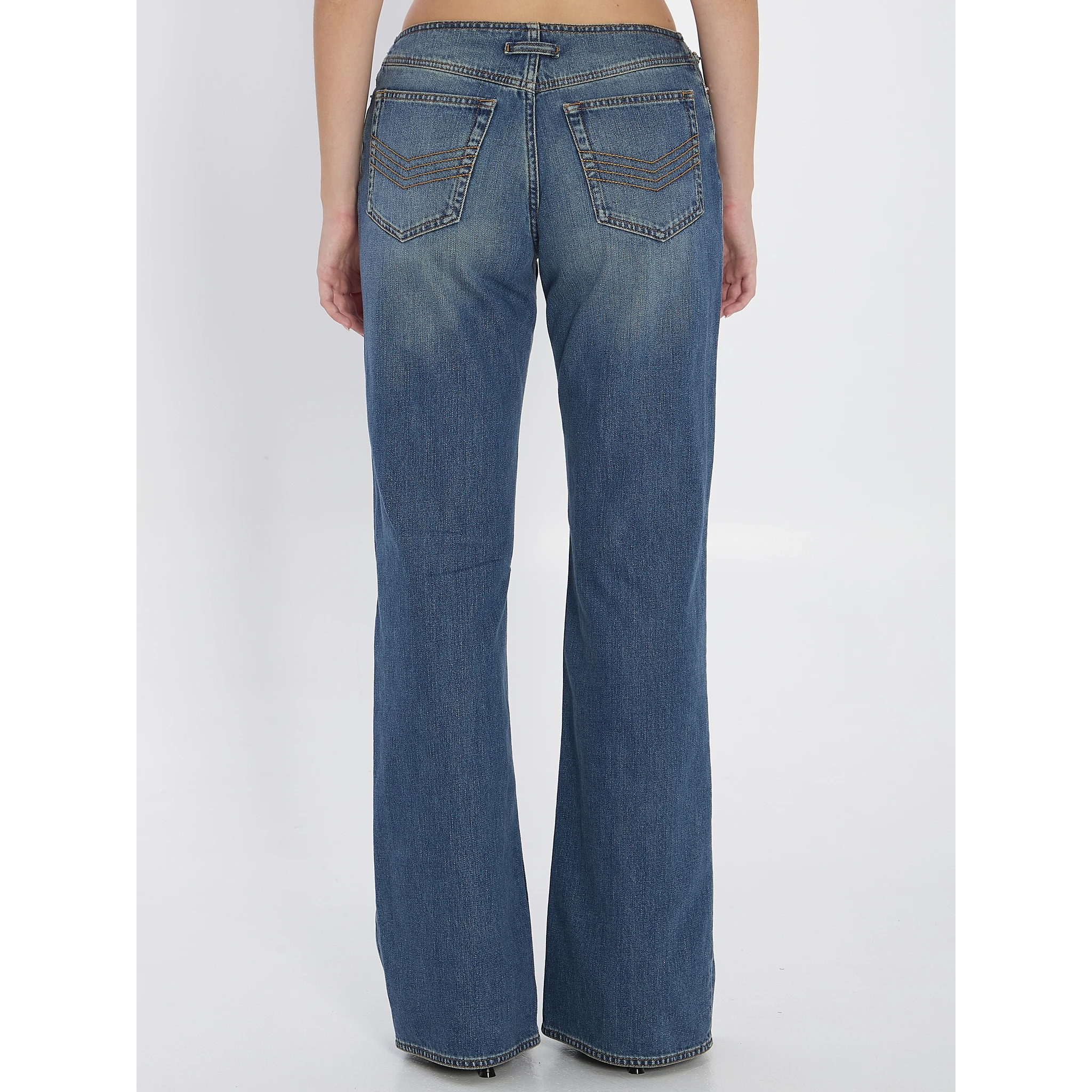Denim front zipped trousers